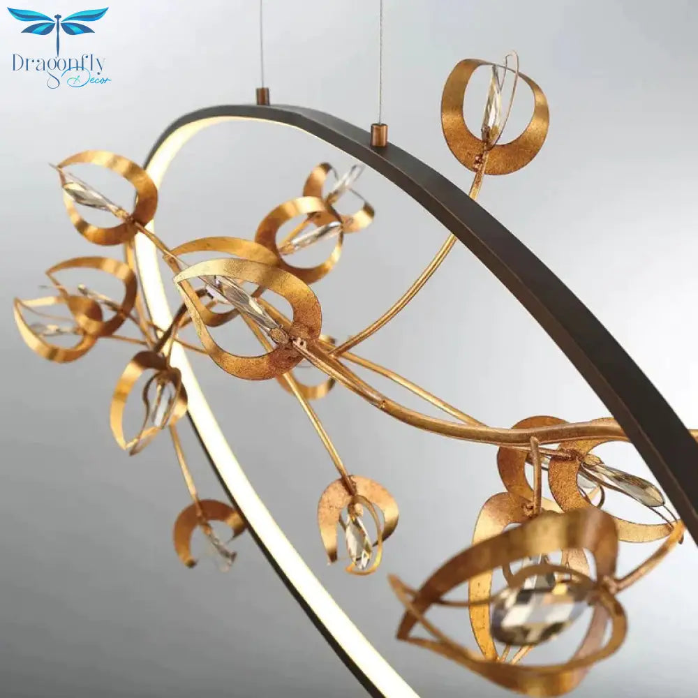 Gold Branch Pendant Ceiling Light Modernism Leaf Crystal Led Chandelier Lighting