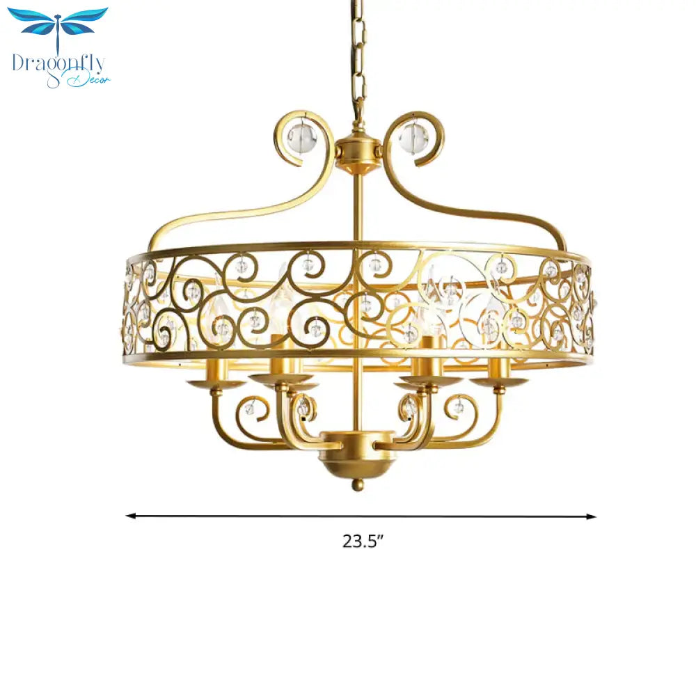Gold Candelabra Chandelier Light Fixture Postmodern Metal 6 Heads Dining Room Hanging Lamp