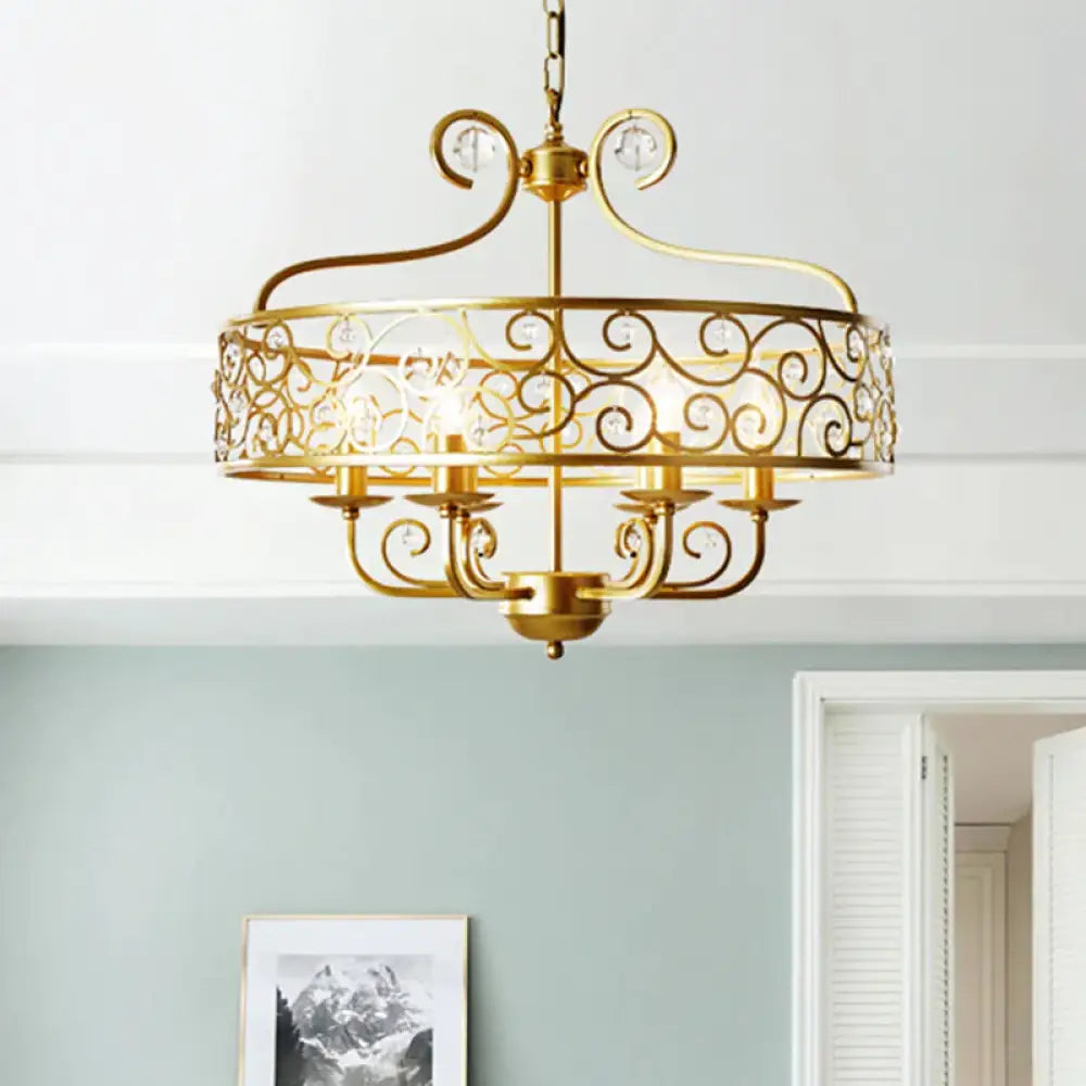 Gold Candelabra Chandelier Light Fixture Postmodern Metal 6 Heads Dining Room Hanging Lamp