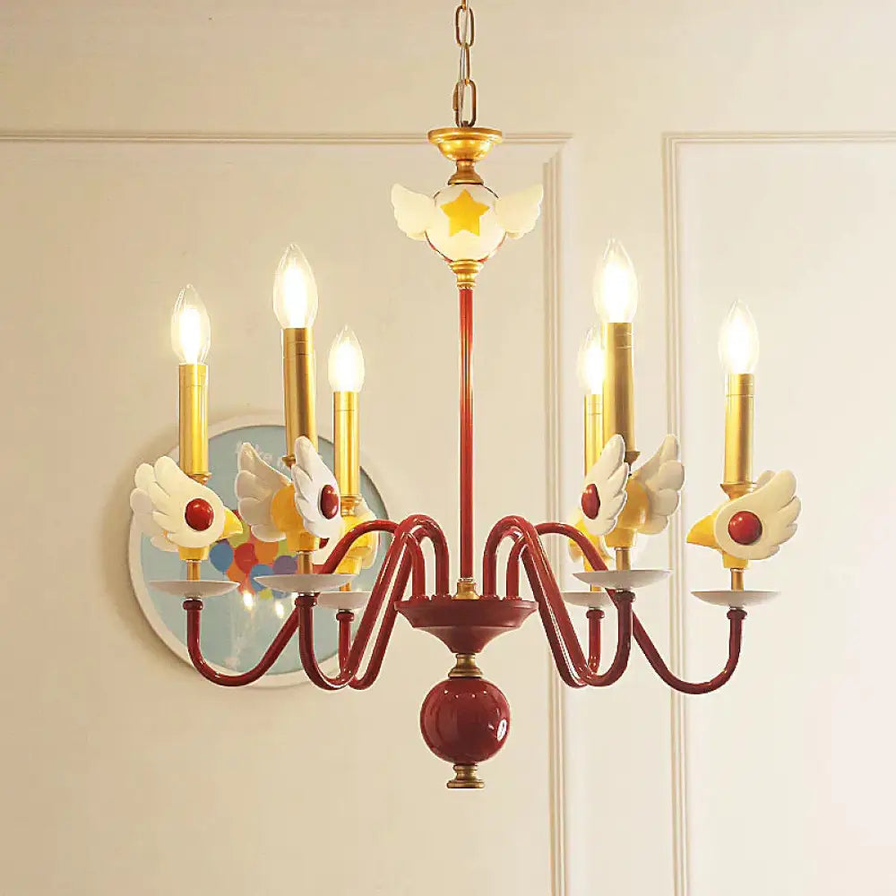 Gold Candelabra Chandelier Light Kids 6 Lights Metal Hanging Ceiling For Bedroom