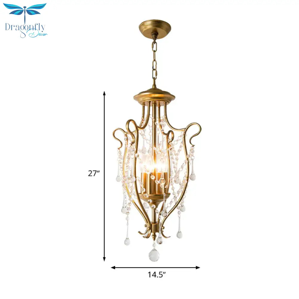 Gold Candle Chandelier Light Fixture Countryside 4 Lights Living Room Hanging Lamp Kit