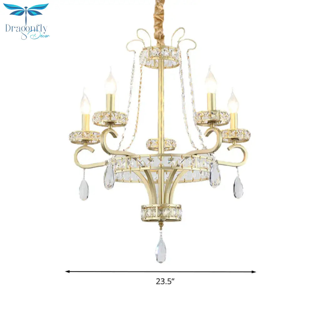 Gold Candle Chandelier Light Fixture Traditional Crystal Drop 5/8 Lights Living Room Hanging Lamp