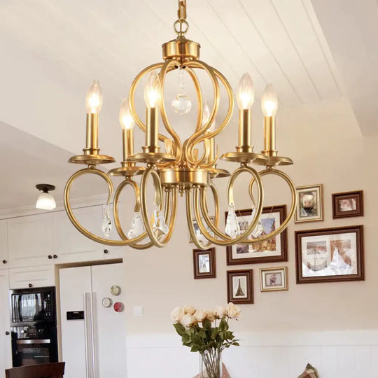 Gold Candle Chandelier Lighting Nordic Metal 6/8 Bulbs Hanging Ceiling Light With Curved Arm 6 /