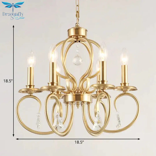 Gold Candle Chandelier Lighting Nordic Metal 6/8 Bulbs Hanging Ceiling Light With Curved Arm
