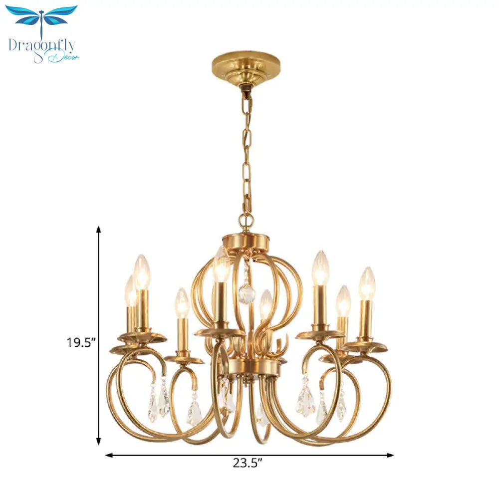 Gold Candle Chandelier Lighting Nordic Metal 6/8 Bulbs Hanging Ceiling Light With Curved Arm