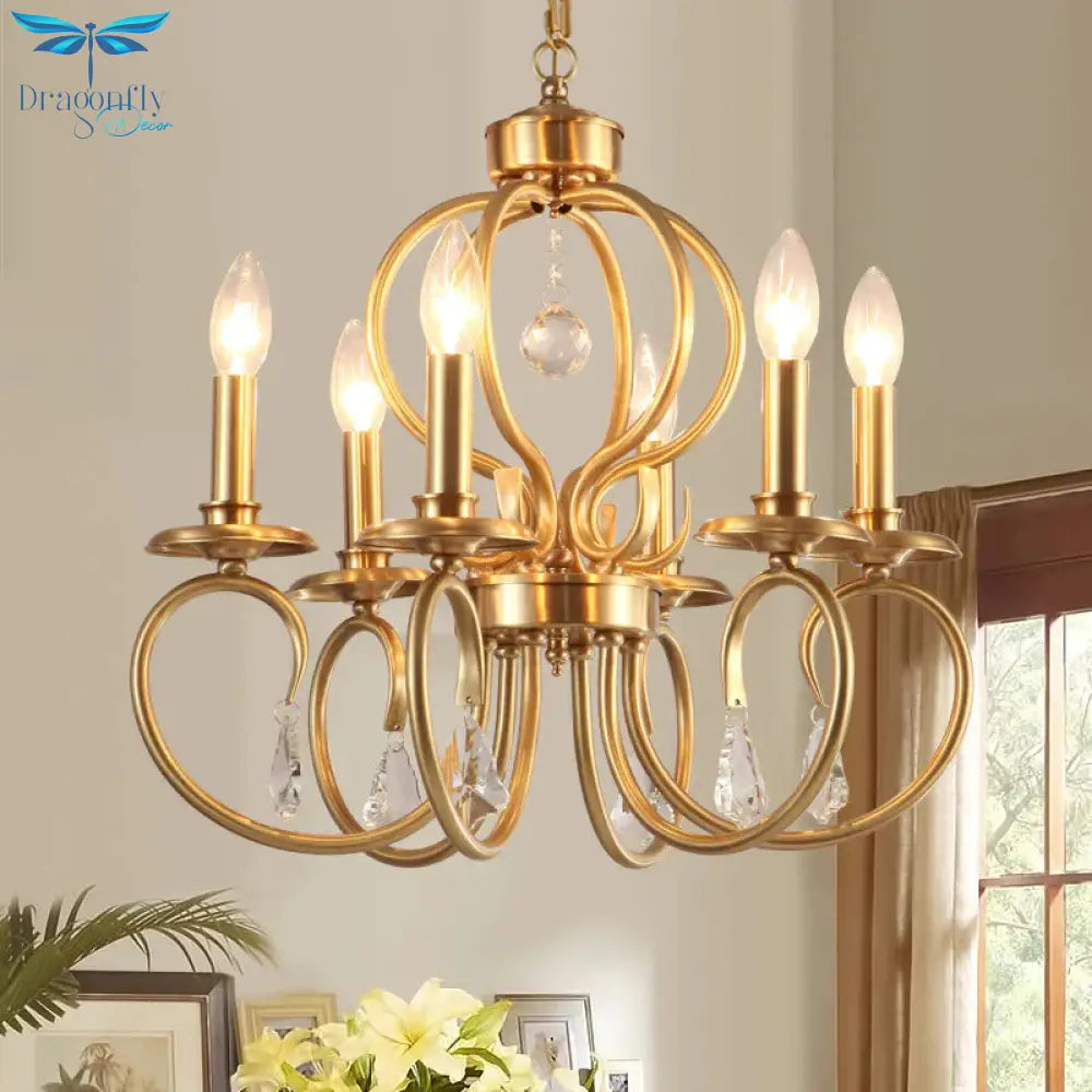 Gold Candle Chandelier Lighting Nordic Metal 6/8 Bulbs Hanging Ceiling Light With Curved Arm
