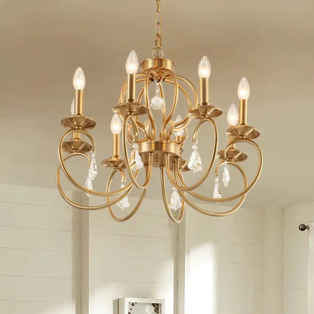 Gold Candle Chandelier Lighting Nordic Metal 6/8 Bulbs Hanging Ceiling Light With Curved Arm 8 /