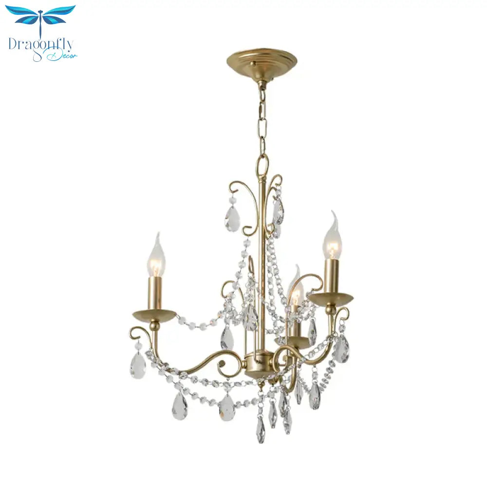 Gold Candle Chandelier Pendant Light Rustic Crystal 3/6/8 Lights Living Room Hanging Lamp Kit