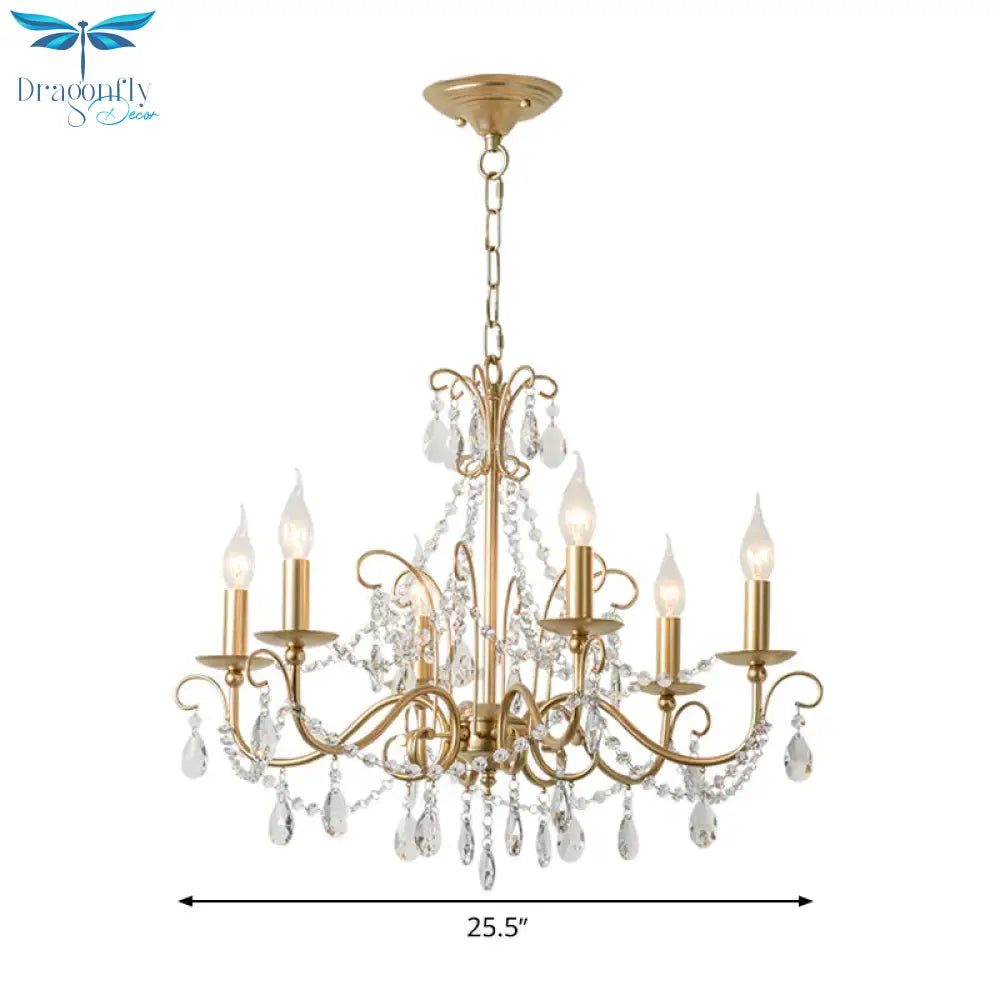 Gold Candle Chandelier Pendant Light Rustic Crystal 3/6/8 Lights Living Room Hanging Lamp Kit