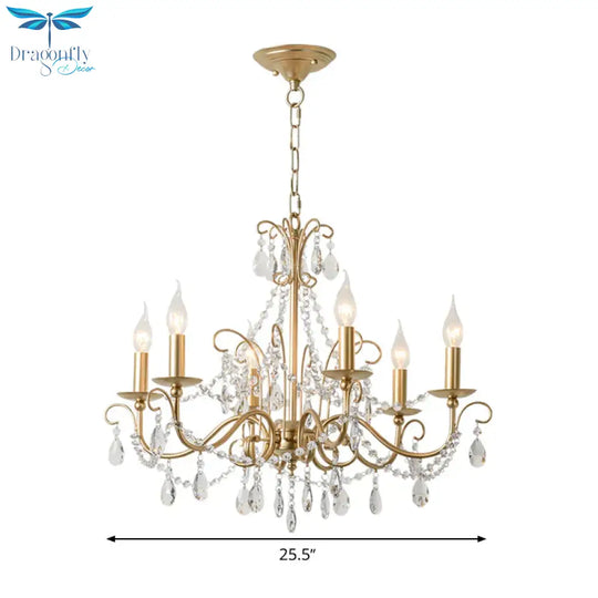 Gold Candle Chandelier Pendant Light Rustic Crystal 3/6/8 Lights Living Room Hanging Lamp Kit