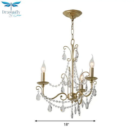 Gold Candle Chandelier Pendant Light Rustic Crystal 3/6/8 Lights Living Room Hanging Lamp Kit