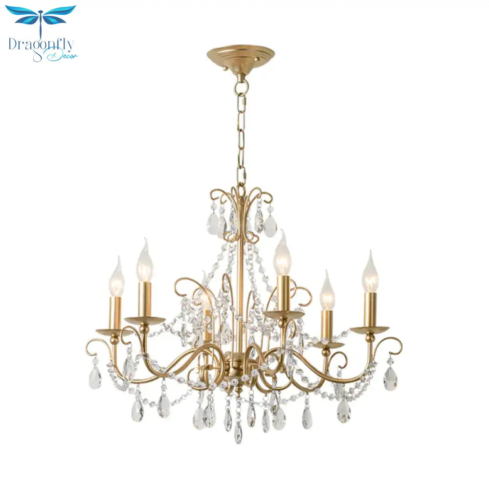 Gold Candle Chandelier Pendant Light Rustic Crystal 3/6/8 Lights Living Room Hanging Lamp Kit