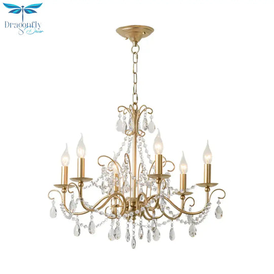 Gold Candle Chandelier Pendant Light Rustic Crystal 3/6/8 Lights Living Room Hanging Lamp Kit