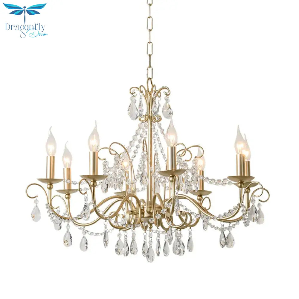 Gold Candle Chandelier Pendant Light Rustic Crystal 3/6/8 Lights Living Room Hanging Lamp Kit