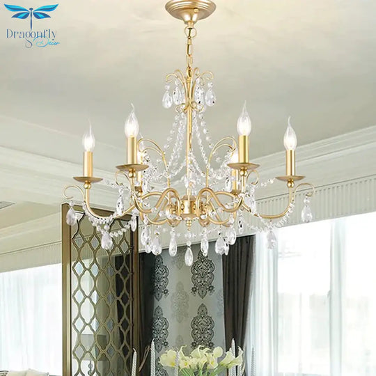 Gold Candle Chandelier Pendant Light Rustic Crystal 3/6/8 Lights Living Room Hanging Lamp Kit