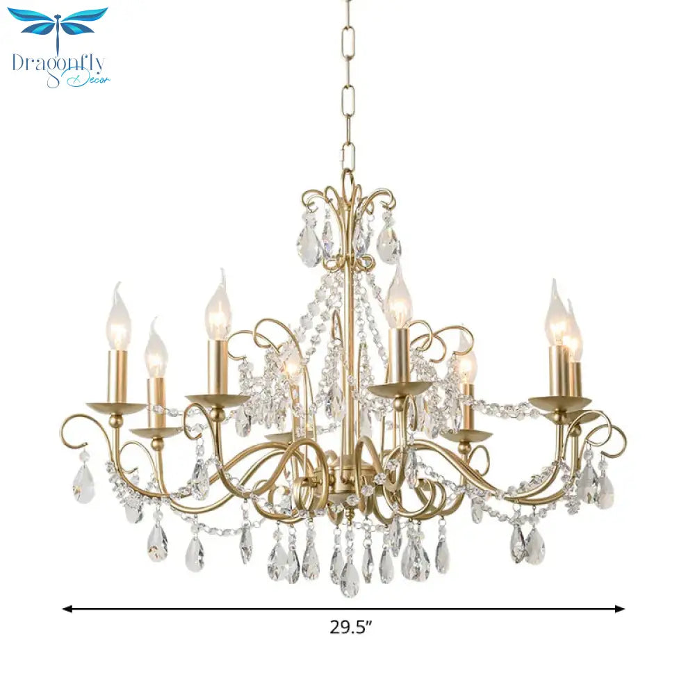 Gold Candle Chandelier Pendant Light Rustic Crystal 3/6/8 Lights Living Room Hanging Lamp Kit