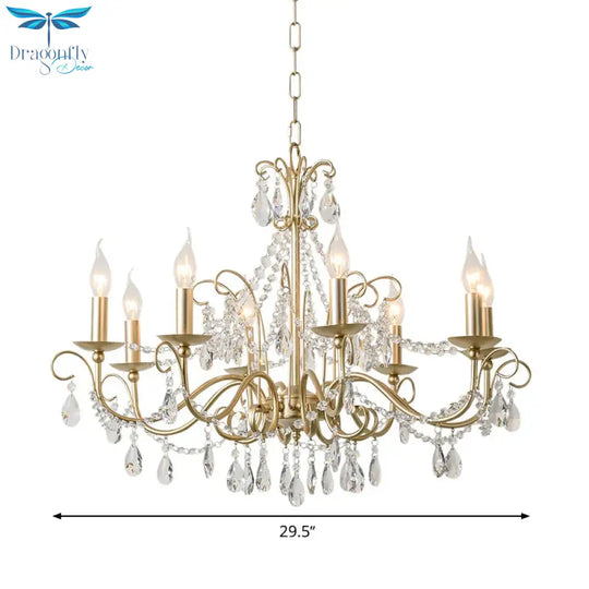 Gold Candle Chandelier Pendant Light Rustic Crystal 3/6/8 Lights Living Room Hanging Lamp Kit