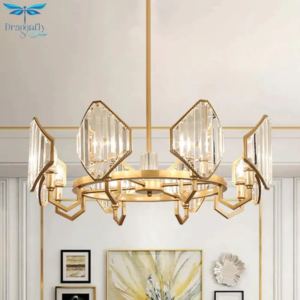 Gold Candle Hanging Pendant Light Postmodern 6/8 Lights Rectangle - Cut Crystal Chandelier