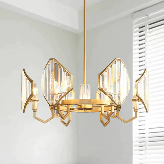 Gold Candle Hanging Pendant Light Postmodern 6/8 Lights Rectangle - Cut Crystal Chandelier 6 /