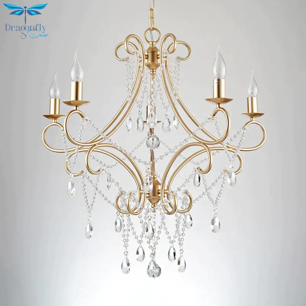 Gold Candle Style Scroll Arm Chandelier Victorian Crystal 5/6 - Bulb Dining Room Ceiling Pendant