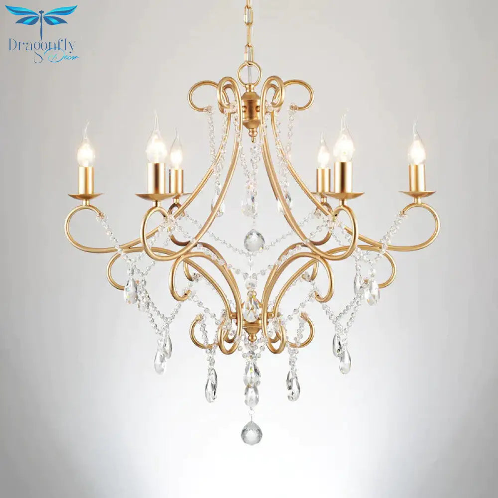Gold Candle Style Scroll Arm Chandelier Victorian Crystal 5/6 - Bulb Dining Room Ceiling Pendant