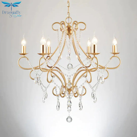 Gold Candle Style Scroll Arm Chandelier Victorian Crystal 5/6 - Bulb Dining Room Ceiling Pendant