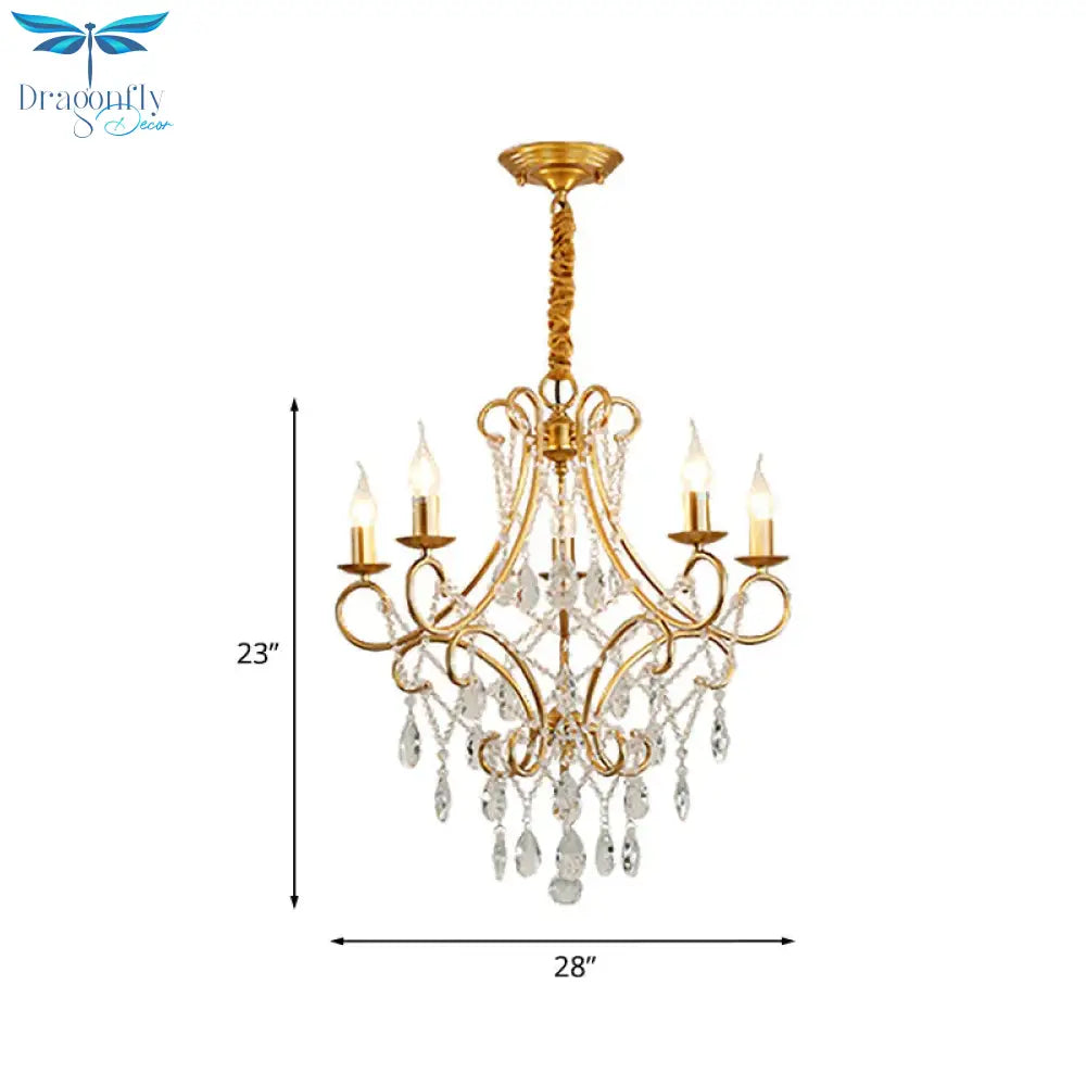 Gold Candle Style Scroll Arm Chandelier Victorian Crystal 5/6 - Bulb Dining Room Ceiling Pendant