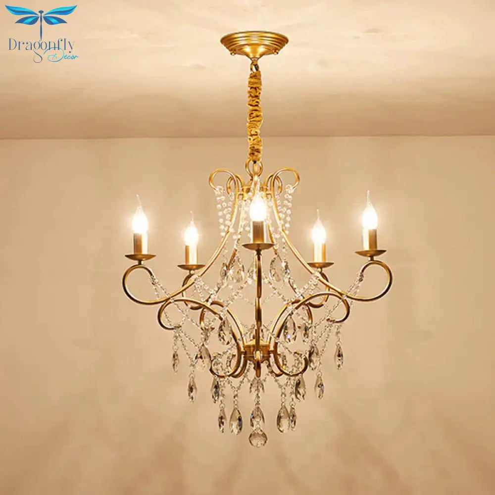 Gold Candle Style Scroll Arm Chandelier Victorian Crystal 5/6 - Bulb Dining Room Ceiling Pendant