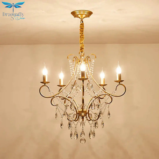 Gold Candle Style Scroll Arm Chandelier Victorian Crystal 5/6 - Bulb Dining Room Ceiling Pendant