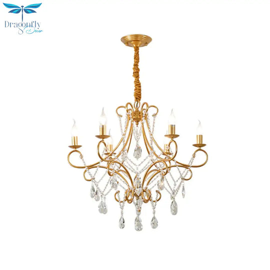 Gold Candle Style Scroll Arm Chandelier Victorian Crystal 5/6 - Bulb Dining Room Ceiling Pendant