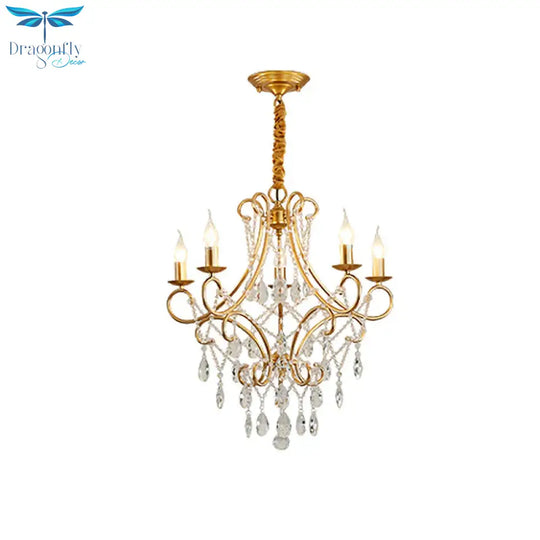 Gold Candle Style Scroll Arm Chandelier Victorian Crystal 5/6 - Bulb Dining Room Ceiling Pendant
