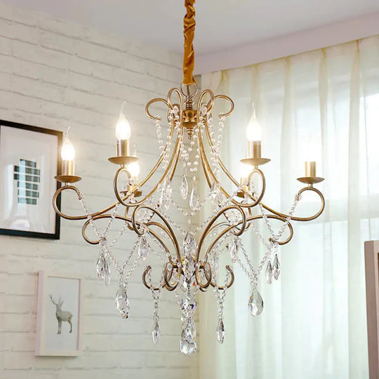 Gold Candle Style Scroll Arm Chandelier Victorian Crystal 5/6 - Bulb Dining Room Ceiling Pendant