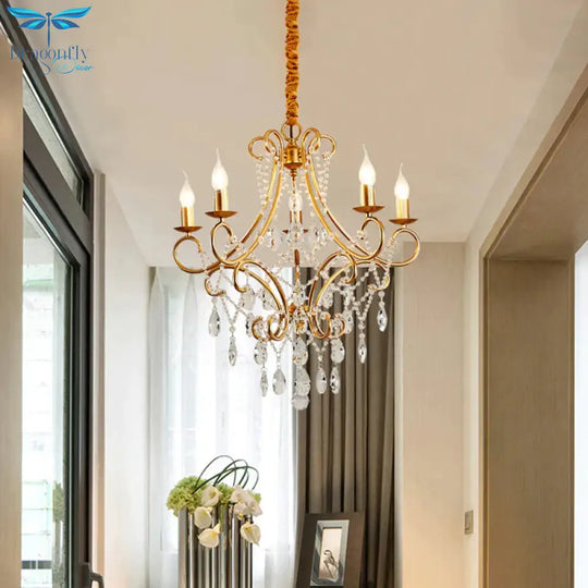 Gold Candle Style Scroll Arm Chandelier Victorian Crystal 5/6 - Bulb Dining Room Ceiling Pendant