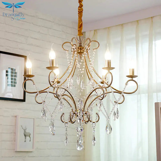 Gold Candle Style Scroll Arm Chandelier Victorian Crystal 5/6 - Bulb Dining Room Ceiling Pendant