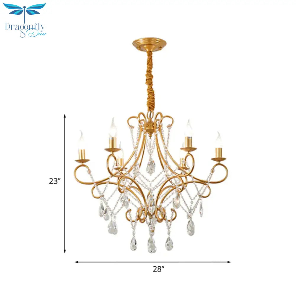 Gold Candle Style Scroll Arm Chandelier Victorian Crystal 5/6 - Bulb Dining Room Ceiling Pendant