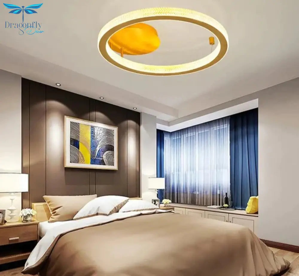 Gold/Coffee Color Ceiling Lights Bedroom Study Room Living Remote Control Surface Mounted Lighting