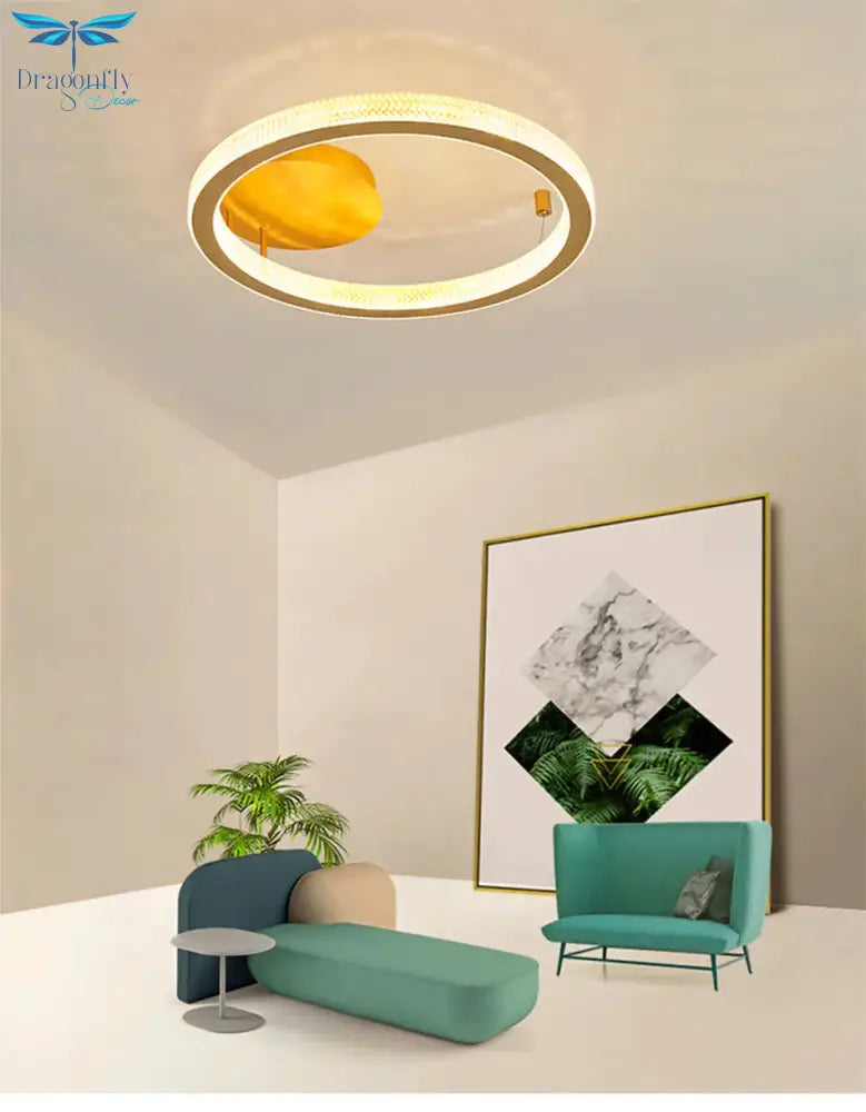 Gold/Coffee Color Ceiling Lights Bedroom Study Room Living Remote Control Surface Mounted Lighting