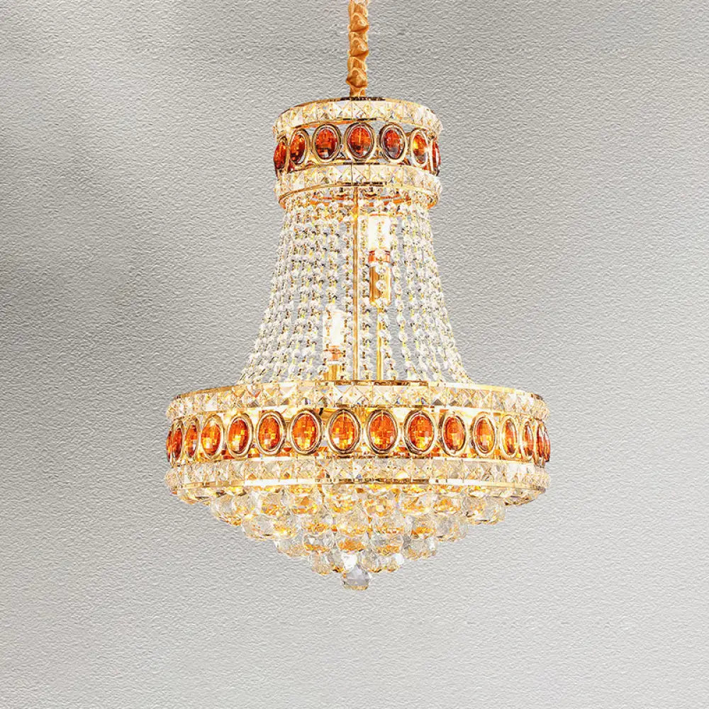 Gold Cone Pendant Chandelier Contemporary Crystal 5 - Bulb Dining Hall Suspension Lamp