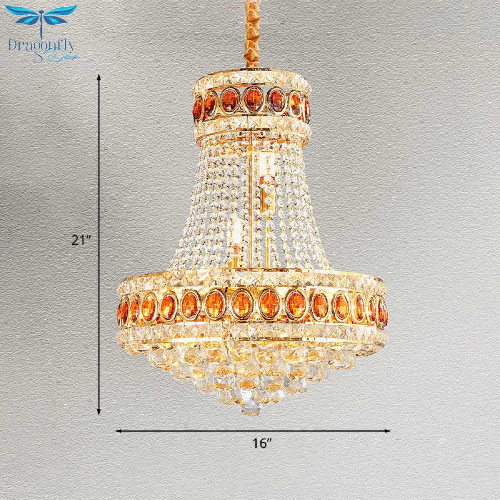 Gold Cone Pendant Chandelier Contemporary Crystal 5 - Bulb Dining Hall Suspension Lamp