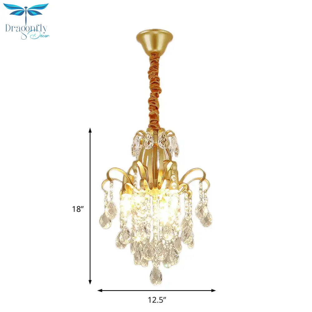 Gold Curved Arm Suspension Light Modern 3/7 Lights Crystal Drip Chandelier Fixture For Living Room