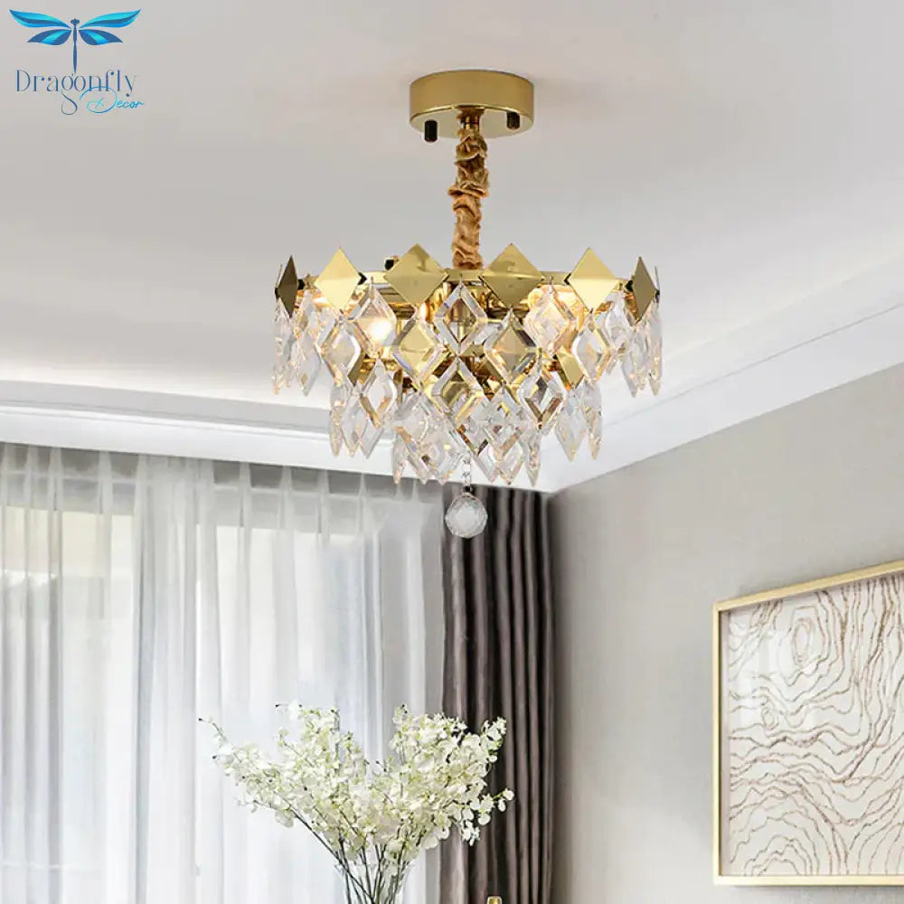 Gold Diamond Chandelier Lamp Country Clear Crystal 6/9 Bulbs Dining Room Hanging Pendant