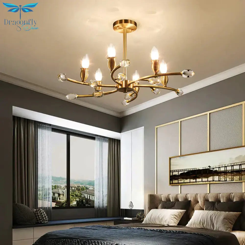 Gold Exposed Bulb Pendant Lighting Rustic Metal 6 Lights Bedroom Room Chandelier Hanging Light