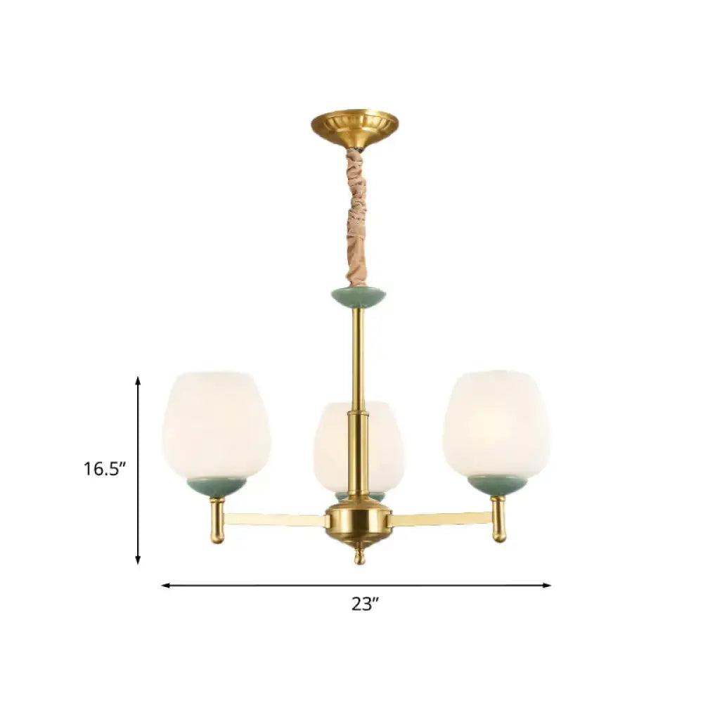 Gold Finish 3 Heads Suspension Light Traditional White Glass Tulip Chandelier Pendant Lamp