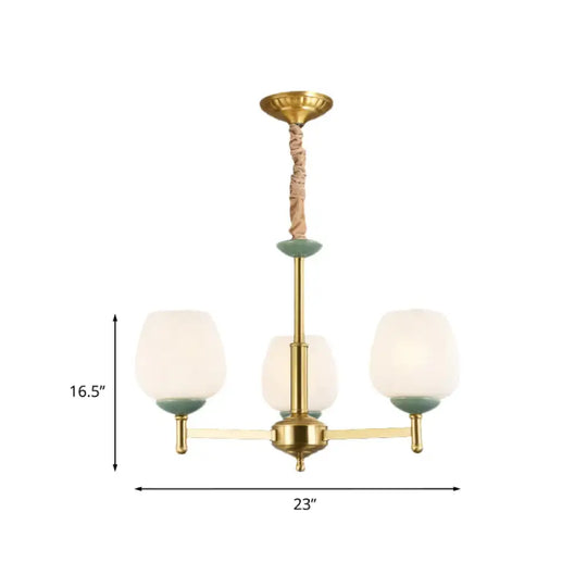 Gold Finish 3 Heads Suspension Light Traditional White Glass Tulip Chandelier Pendant Lamp