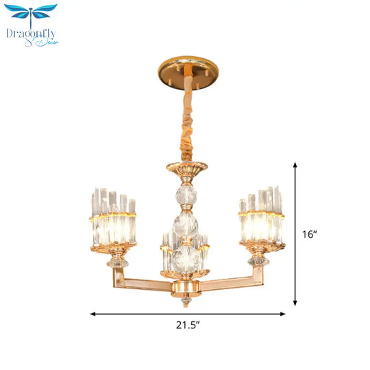 Gold Half - Shade Chandelier Modern Crystal Rod 3/6 Lights Living Room Hanging Pendant