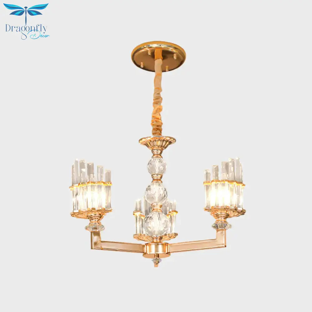 Gold Half - Shade Chandelier Modern Crystal Rod 3/6 Lights Living Room Hanging Pendant