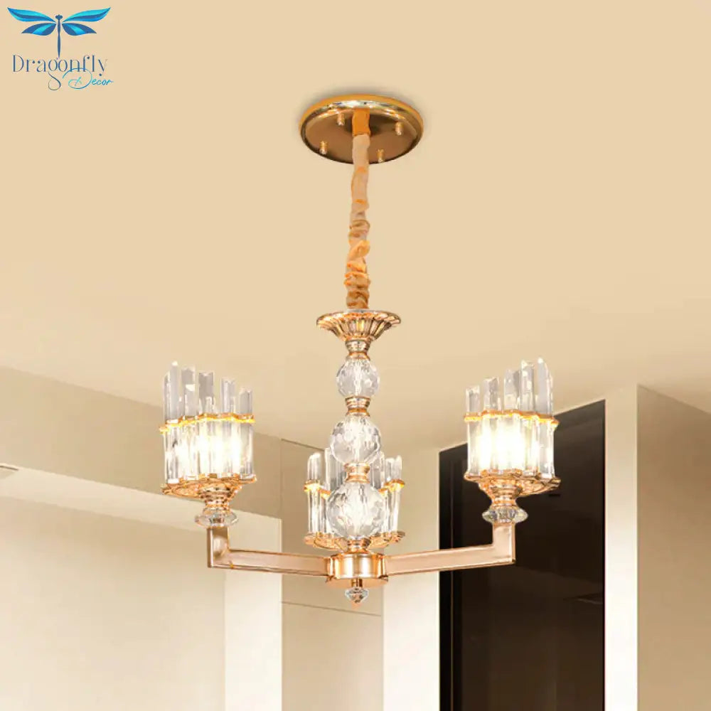 Gold Half - Shade Chandelier Modern Crystal Rod 3/6 Lights Living Room Hanging Pendant