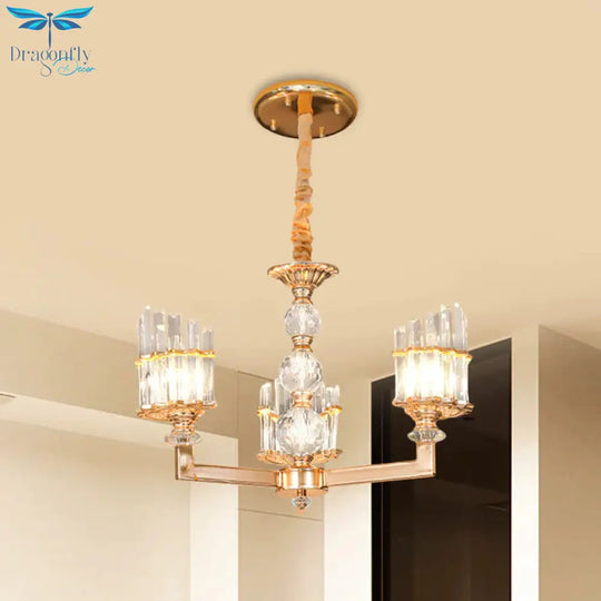 Gold Half - Shade Chandelier Modern Crystal Rod 3/6 Lights Living Room Hanging Pendant