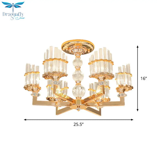 Gold Half - Shade Chandelier Modern Crystal Rod 3/6 Lights Living Room Hanging Pendant
