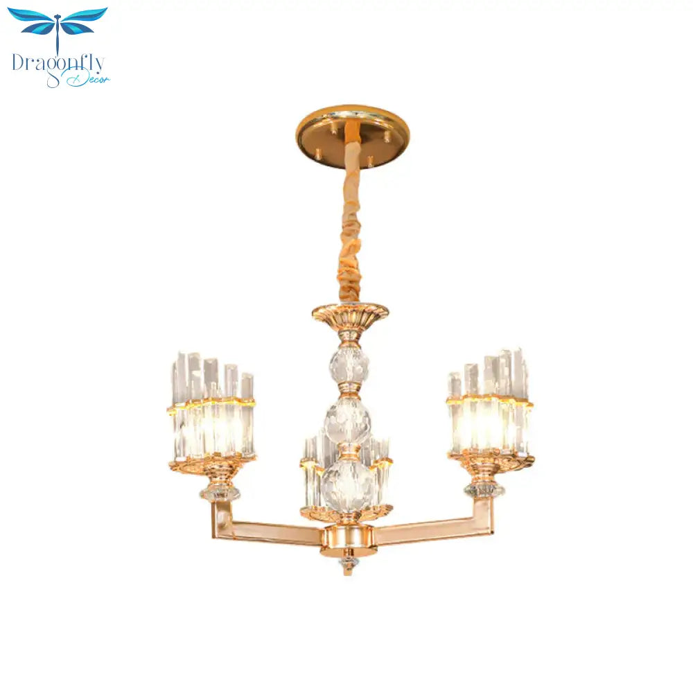Gold Half - Shade Chandelier Modern Crystal Rod 3/6 Lights Living Room Hanging Pendant